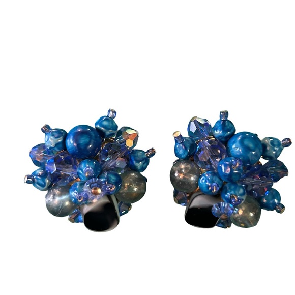 Vintage blue clip on earrings - Picture 1 of 6